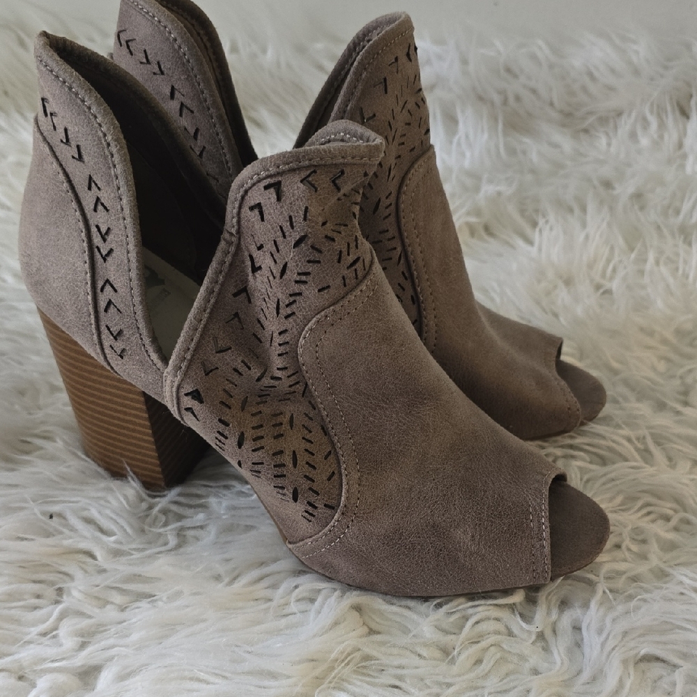 Fergalicious Taupe Peep-Toe Ankle Boots